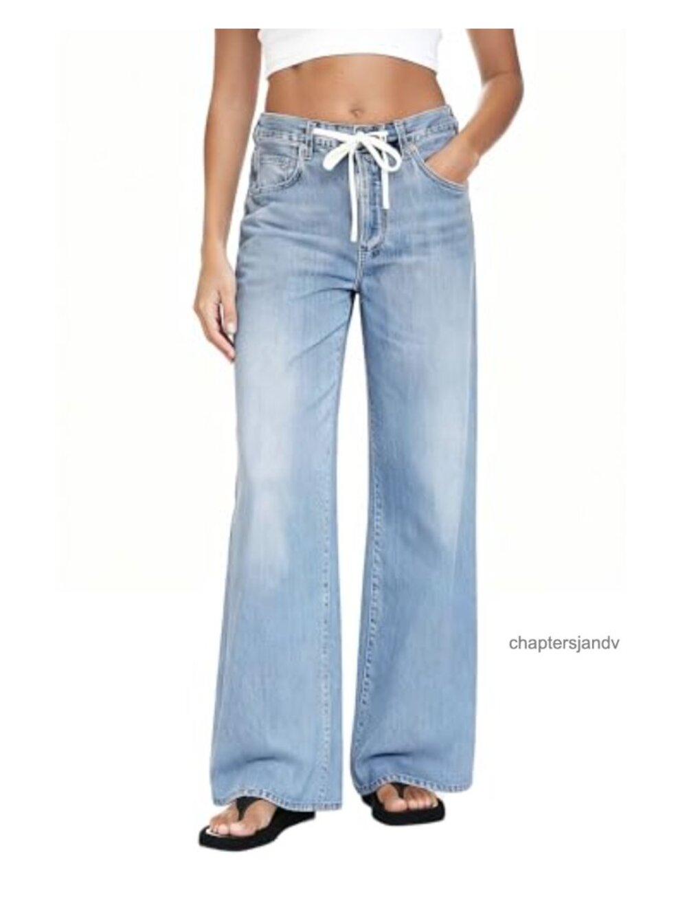 Wide Leg Jeans Women Drawstring High Waist Baggy Denim Pants